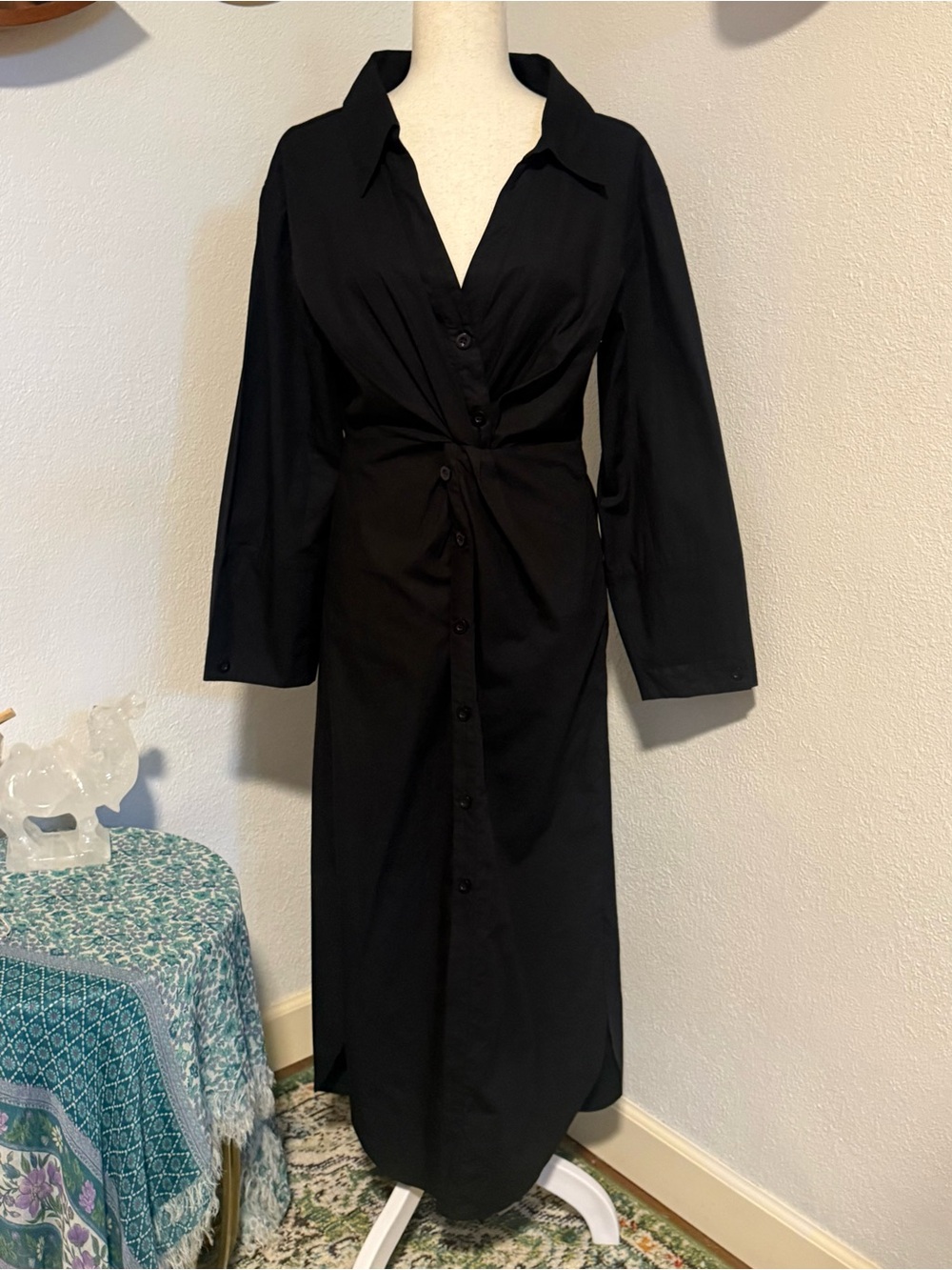 Modern Citizen Never Worn Black Twist-Front Long Sleeve Shirt Dress